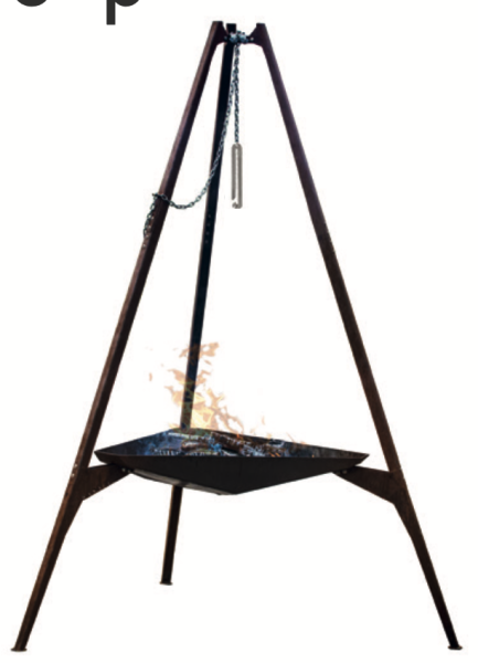 Dreifuss-Gestell mit integrierter Feuerschale  Set bestehend aus: - Dreifuss - Feuerschale - DIY Dreifuss-Connector - Kette - Haken von Basale